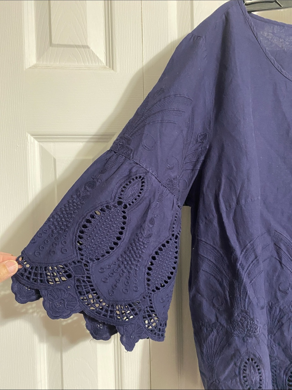 Alessa W Collection navy blue boho cotton shirt top blouse size 18 - Picture 4 of 8